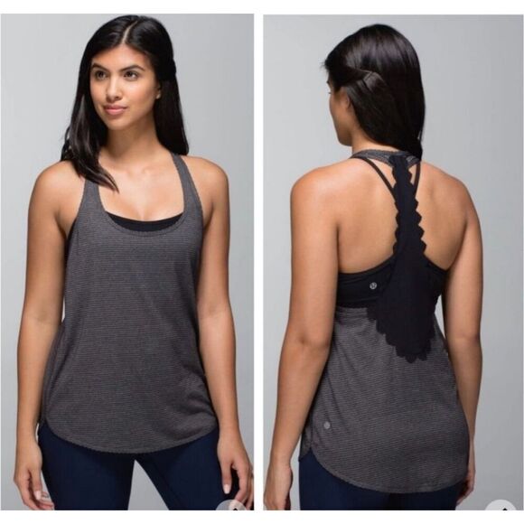Lululemon 105 F Singlet Laser-Cut heathered Black/black size M racerback top - Picture 1 of 7